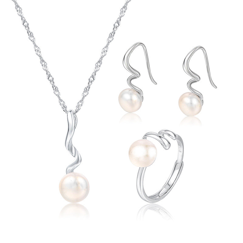 Pearl Necklace Earrings Set Silver 925 - Close-up of Hallmark Certified Sterling Stamp