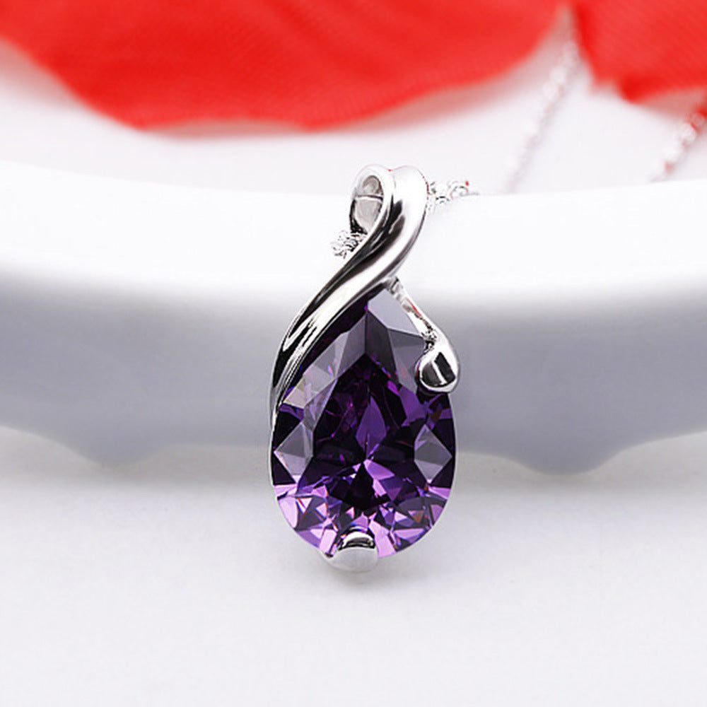Purple Zircon Angel Tears Pendant for evening party wear
