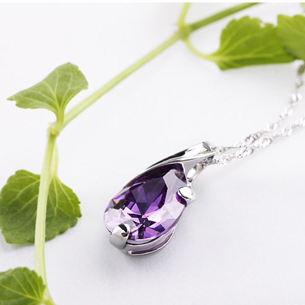 Purple Zircon Angel Tears Pendant on a silver chain