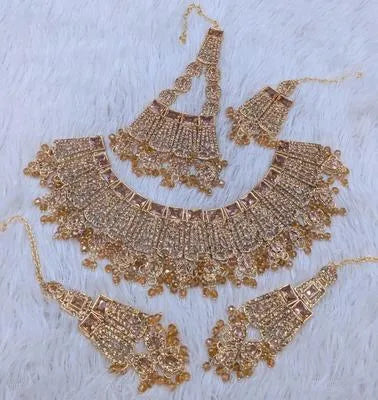 Tarnish Resistant Red Zircon Bridal Set for Pakistani Traditional Brides