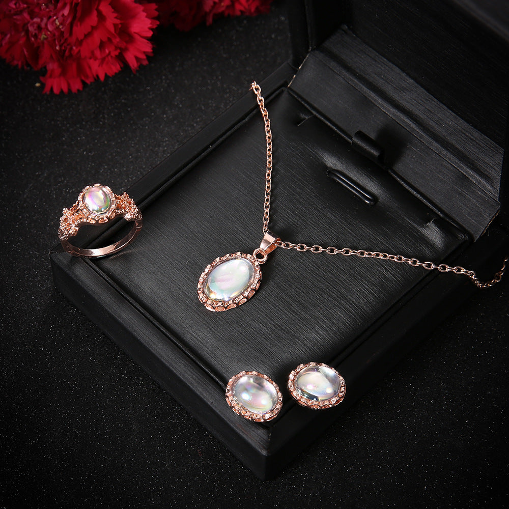 Rose Gold Gemstone Jewelry Set - Anti-Oxidant 18K Pink Gold Plated Mirror Finish