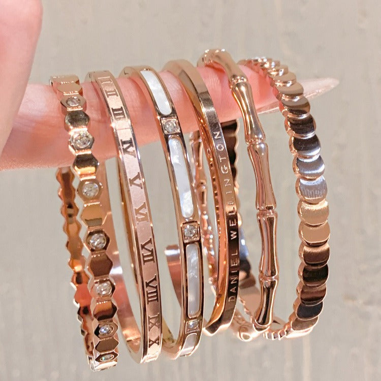 Rose Gold Zircon Bracelets Set of 5 - Close-up of Intricate Micro Pave Crystal Links