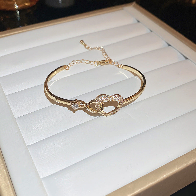 Premium Rose Gold Zircon Bracelets Set of 5 - Elegant Multi Piece Stacking Arrangement