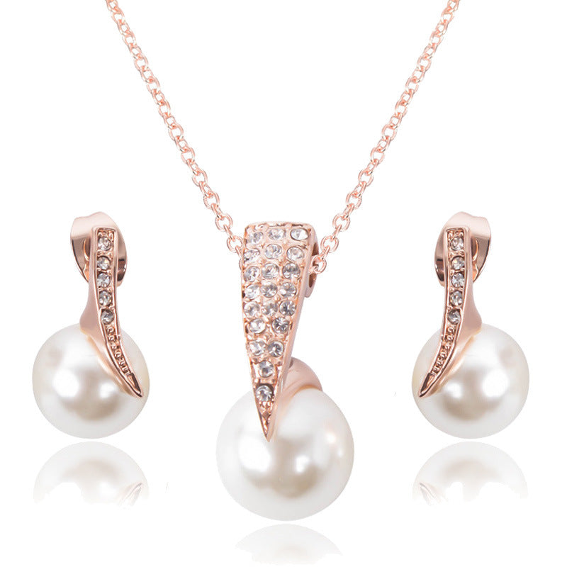 Rose Gold Pearl Pendant and Earrings Set for formal events