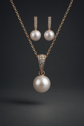 Rose Gold Pearl Pendant and Earrings Set for Weddings and Parties Main View