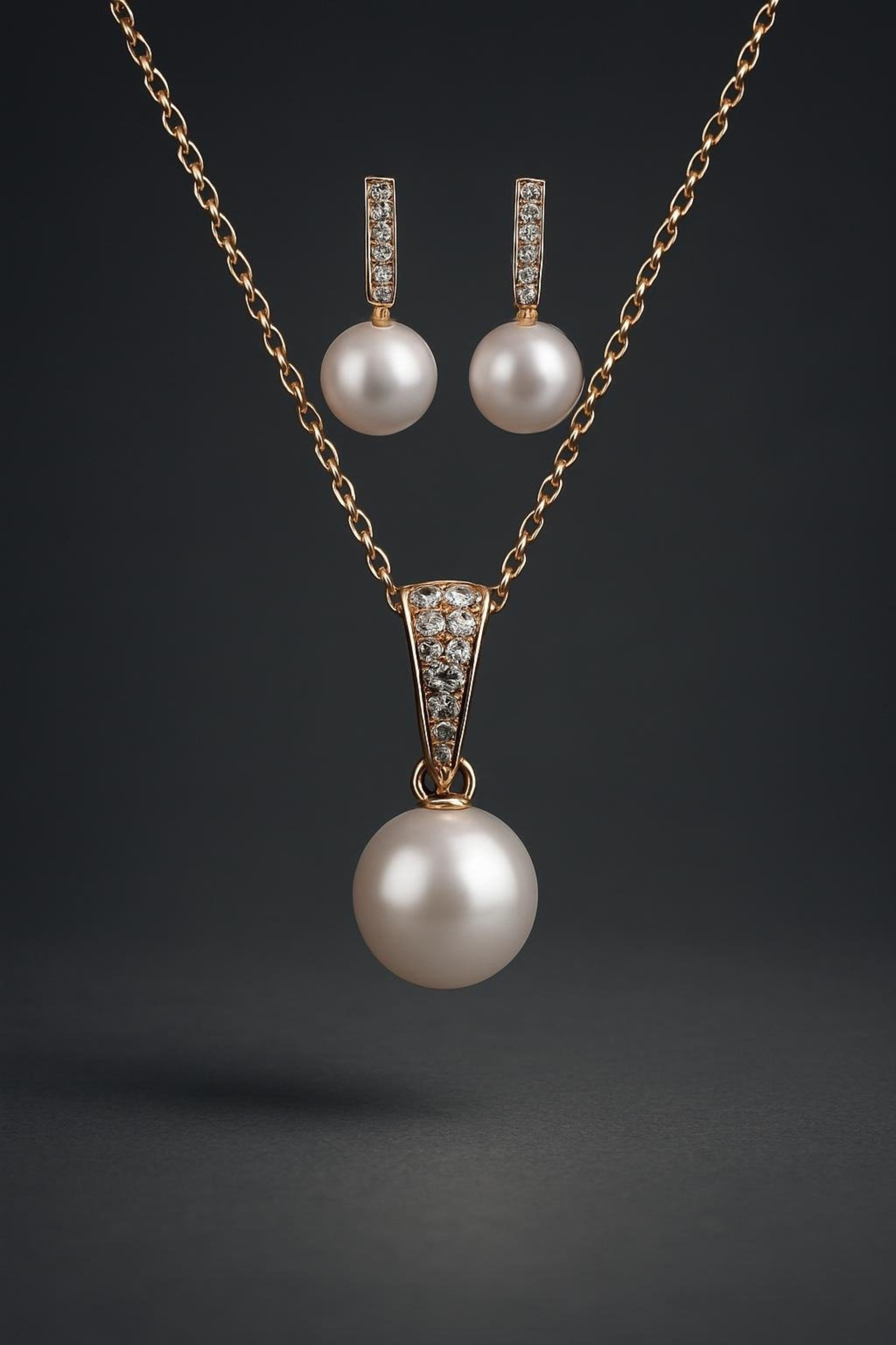 Rose Gold Pearl Pendant and Earrings Set for Weddings and Parties Main View