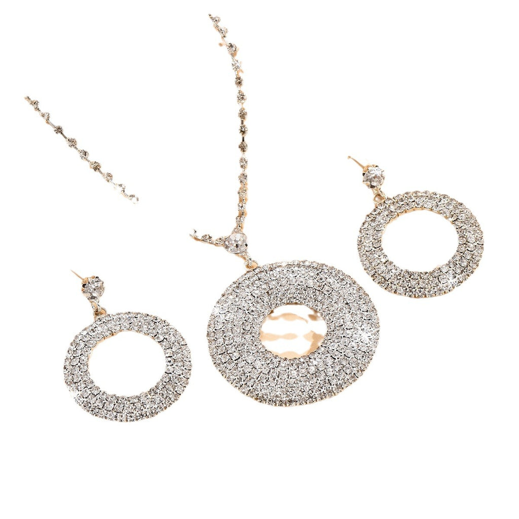 Premium Silver Circle Pendant and Earrings Set - Elegant Geometric Interlocking Ring Combo