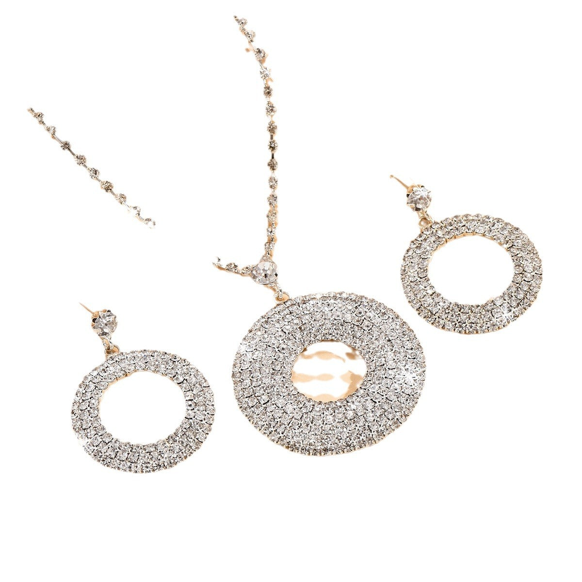 Premium Silver Circle Pendant and Earrings Set - Elegant Geometric Interlocking Ring Combo