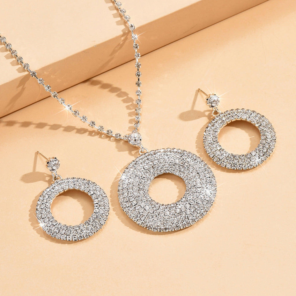 Silver Circle Pendant and Earrings Set - Anti-Oxidant Rhodium Plated Platinum Mirror Finish