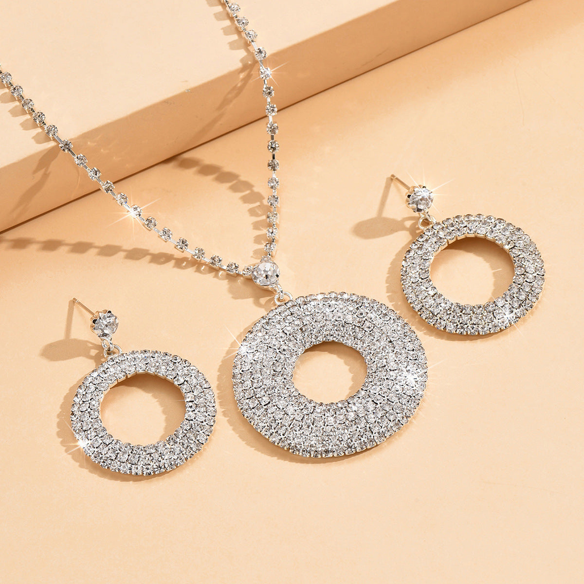 Silver Circle Pendant and Earrings Set - Anti-Oxidant Rhodium Plated Platinum Mirror Finish
