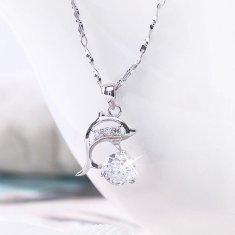 Silver Plated Dolphin Necklace - Anti-Oxidant Rhodium Plated Platinum Mirror Finish