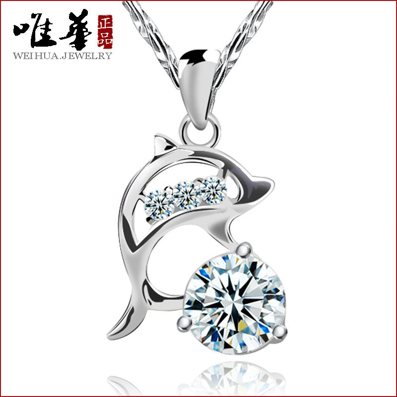 Silver Plated Dolphin Necklace - Luxury Ocean Theme Statement Accessories Package