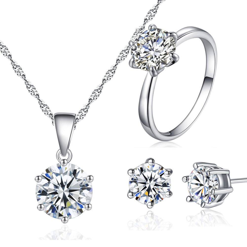 Silver Toned Zircon Ring and Pendant Set - Close-up of Intricate Cushion Cut Micro Pave Settings