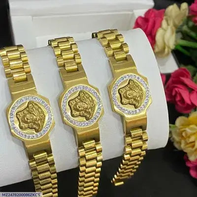 Premium Royal Medusa Gold Bracelets on Groom Hand for Wedding Wear