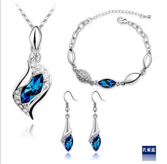 Tarnish Resistant Blue Crystal Jewelry Set for Wedding Bridal and Party Wear