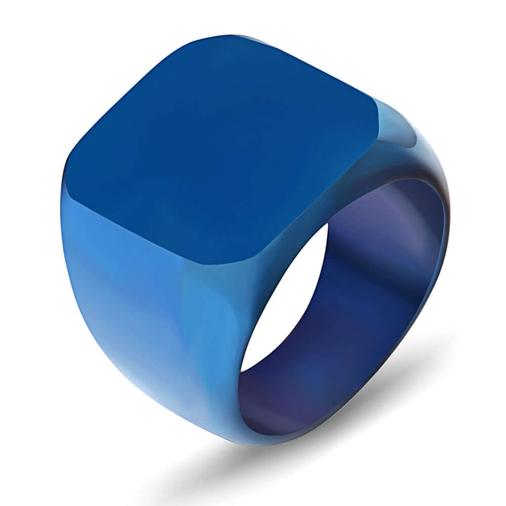 Stainless Steel Retro Square Rings - Metallic Silver and Blue Variants