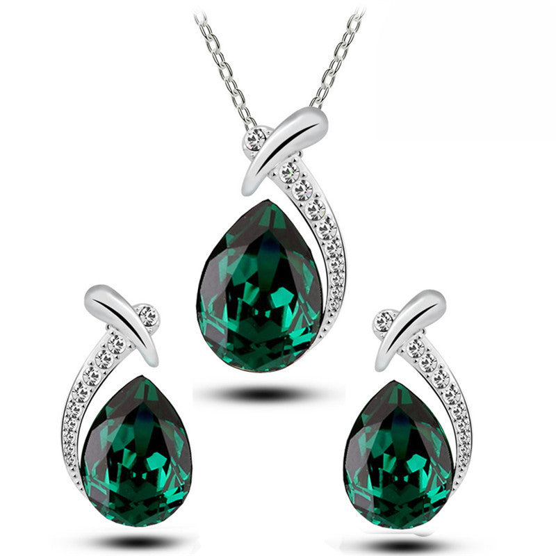 Blue Crystal Water Drop Pendant and Earrings Set - Shimmering Faceted Luxury Gemstone Pack