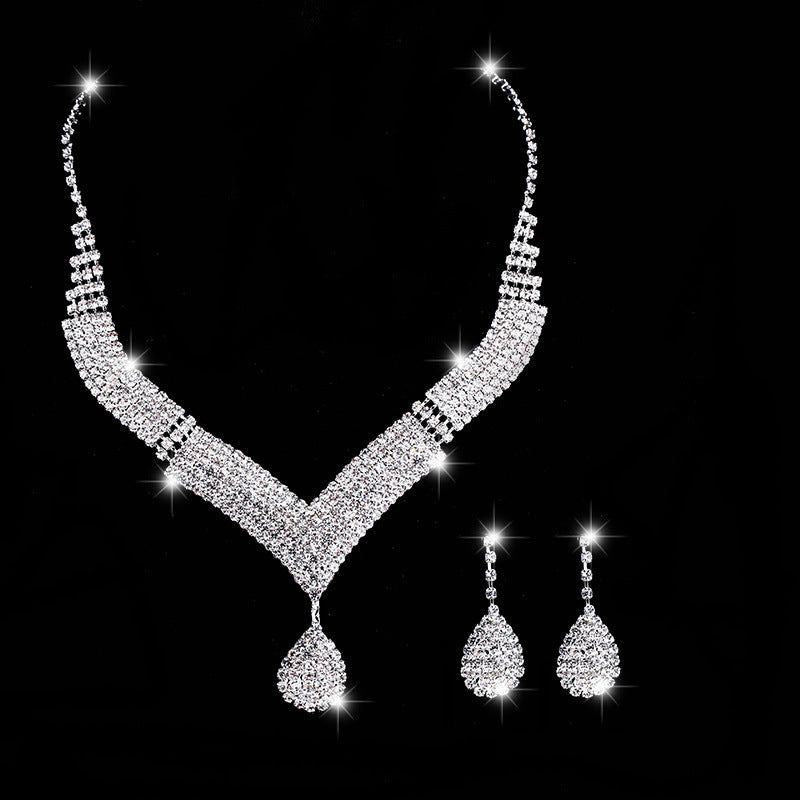 V-Neck Diamond Necklace and Earrings Set - Signature Velvet Presentation Gift Box Pack