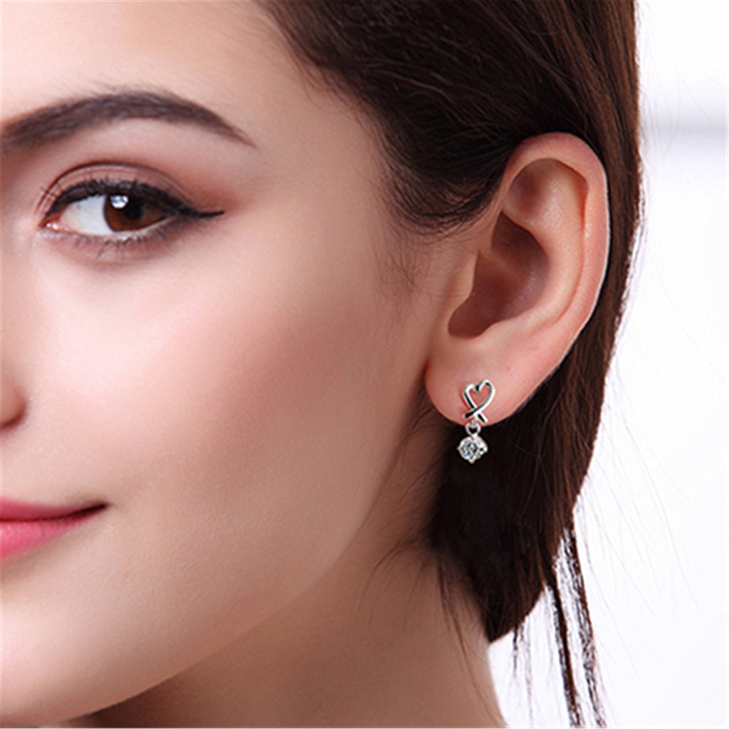 Tarnish Resistant Heart Shaped Earrings with Sparkling Pendant for Anniversary and Party Wear