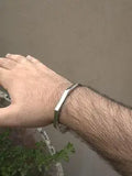 Silver Hexagonal Kara Bangle Stylish Unisex Accessory - Wrist Shot