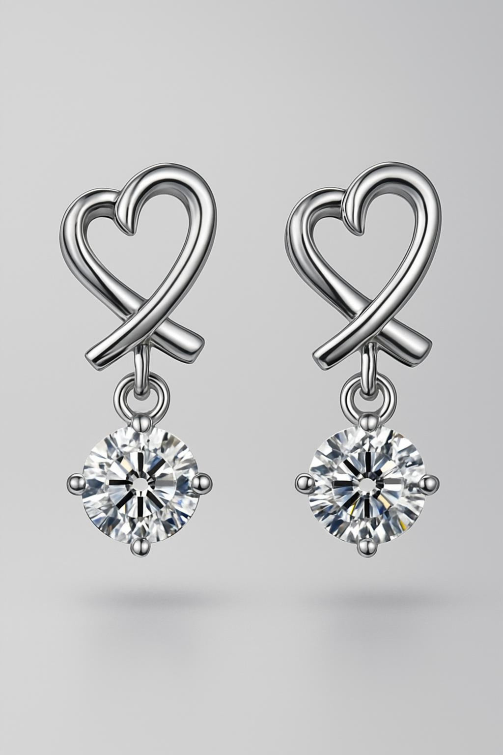 Heart Shaped Earrings with Sparkling Pendant – 925 Sterling Silver Main View