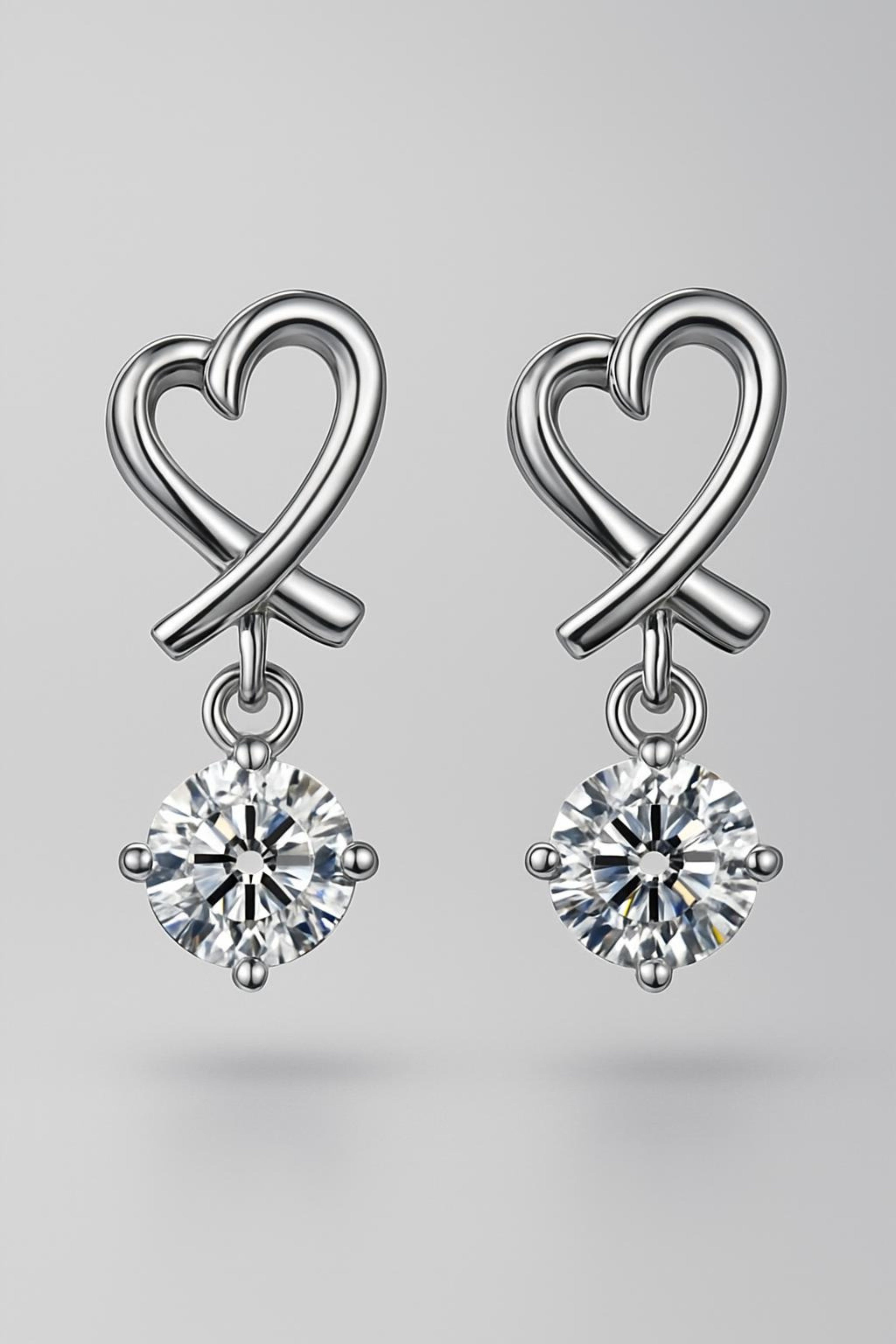 Heart Shaped Earrings with Sparkling Pendant – 925 Sterling Silver Main View