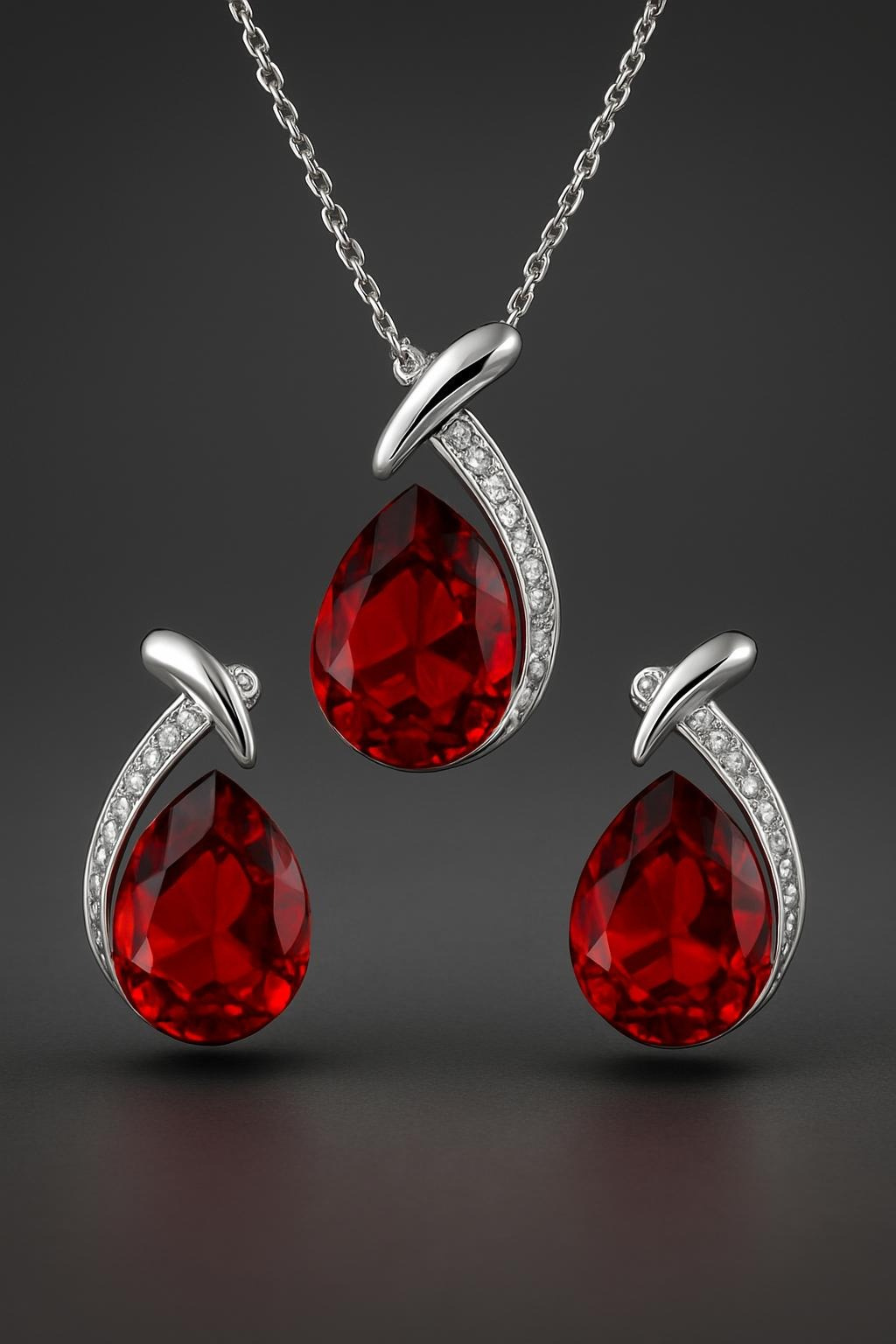Blue Crystal Water Drop Pendant and Earrings Set - Close-up of Intricate Sapphire Stone Settings