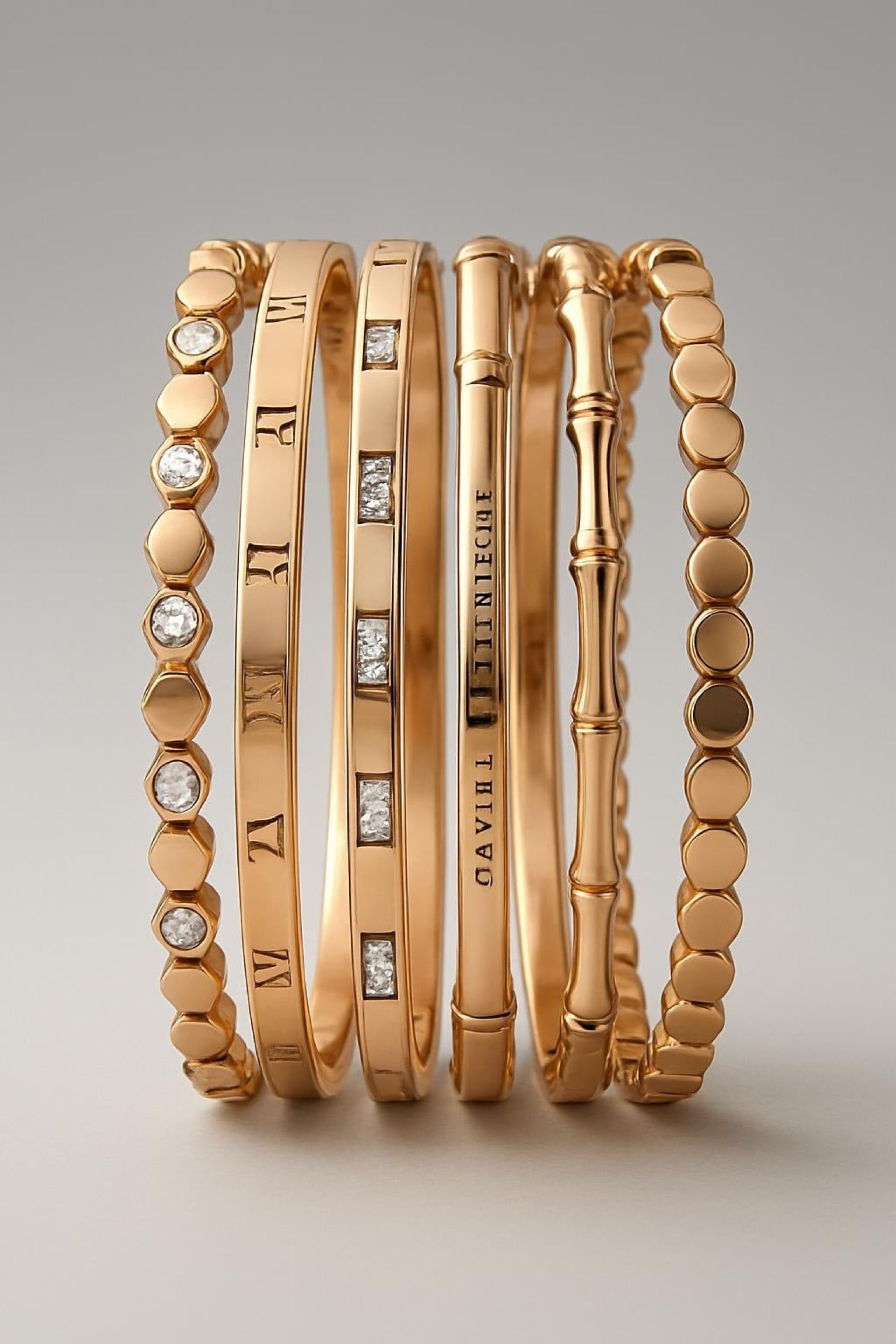 Rose Gold Zircon Bracelets Set of 5 – Lightweight Elegant Accessories Main View