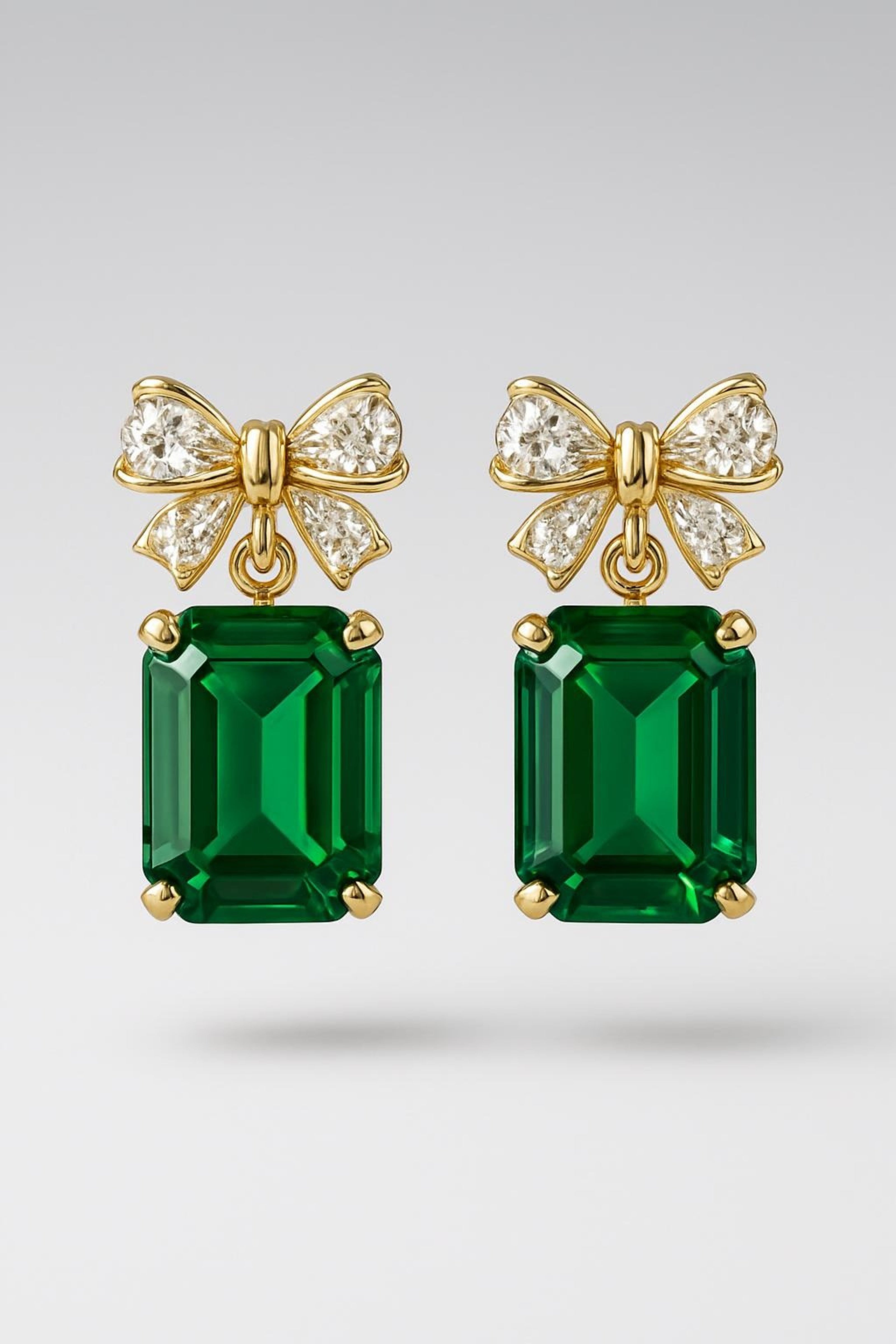 Premium Women Green Crystal Earrings Gold Plated - Elegant Emerald Tear Drop Pair