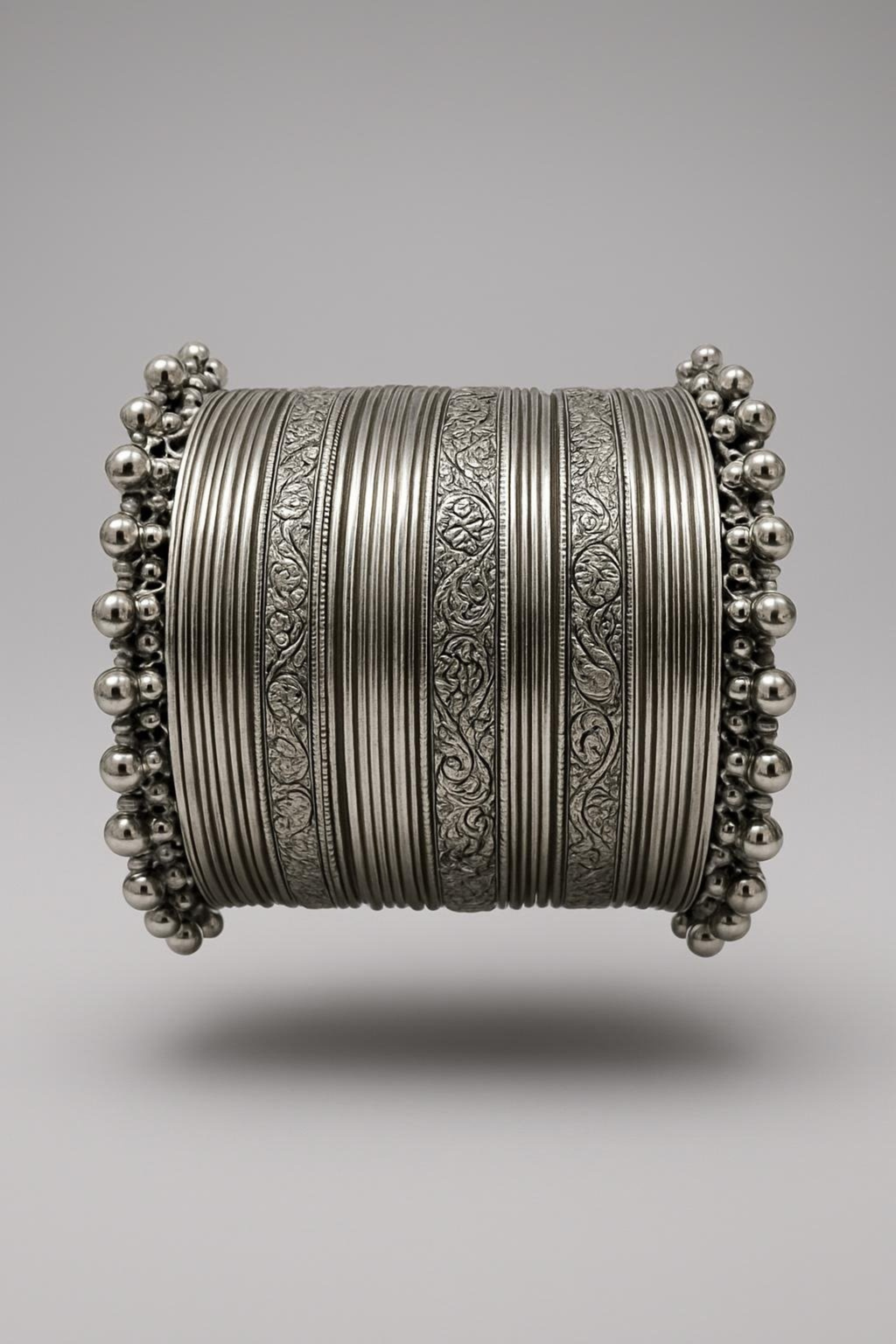 Nagina Kara Bangle Set Silver Finish Wedding Party Wear - Luxury Set Main View