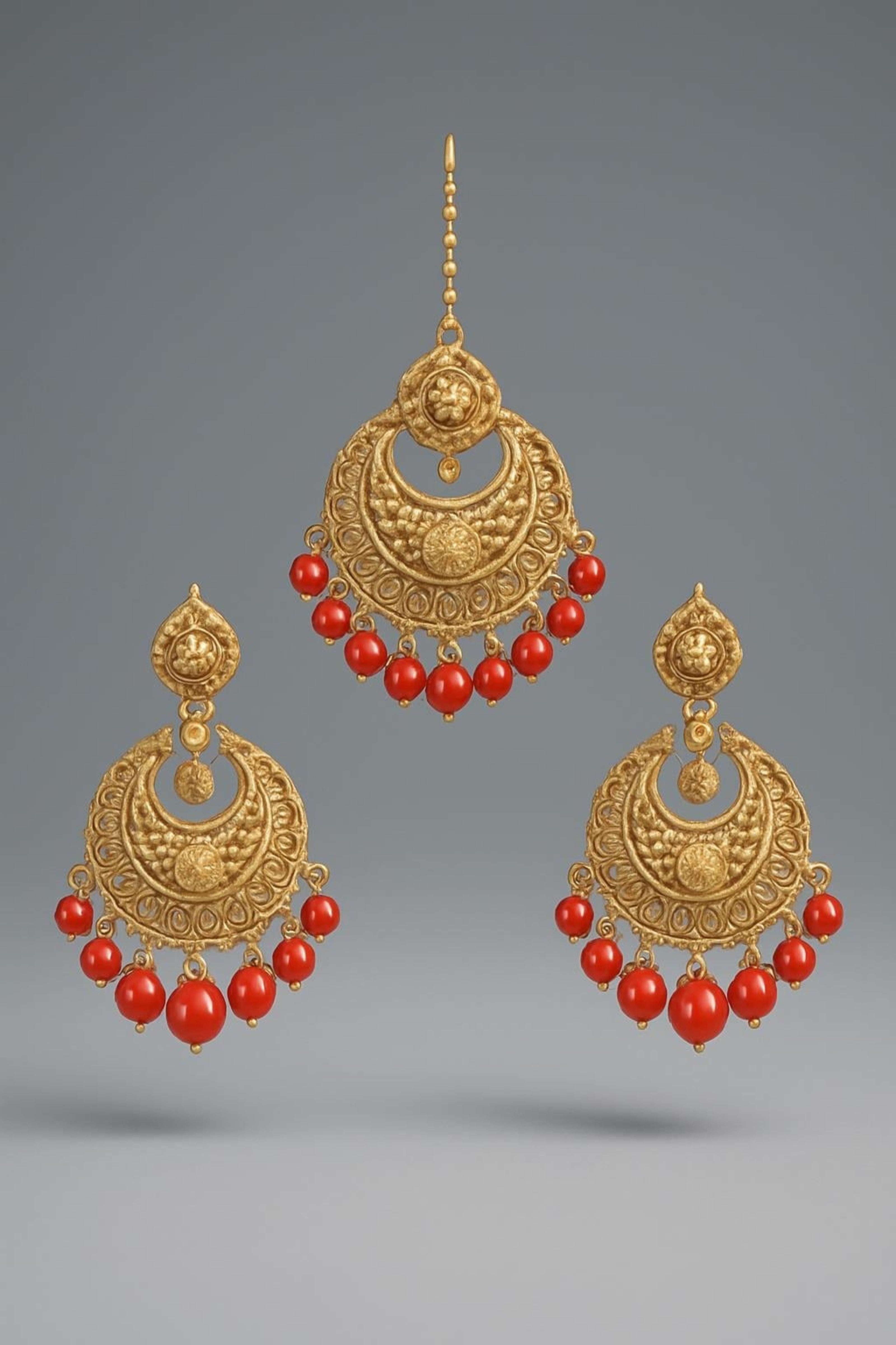Fancy Gold Plated Crystal Earrings Bindia Set - Close-up of Intricate Hand-Set Crystals