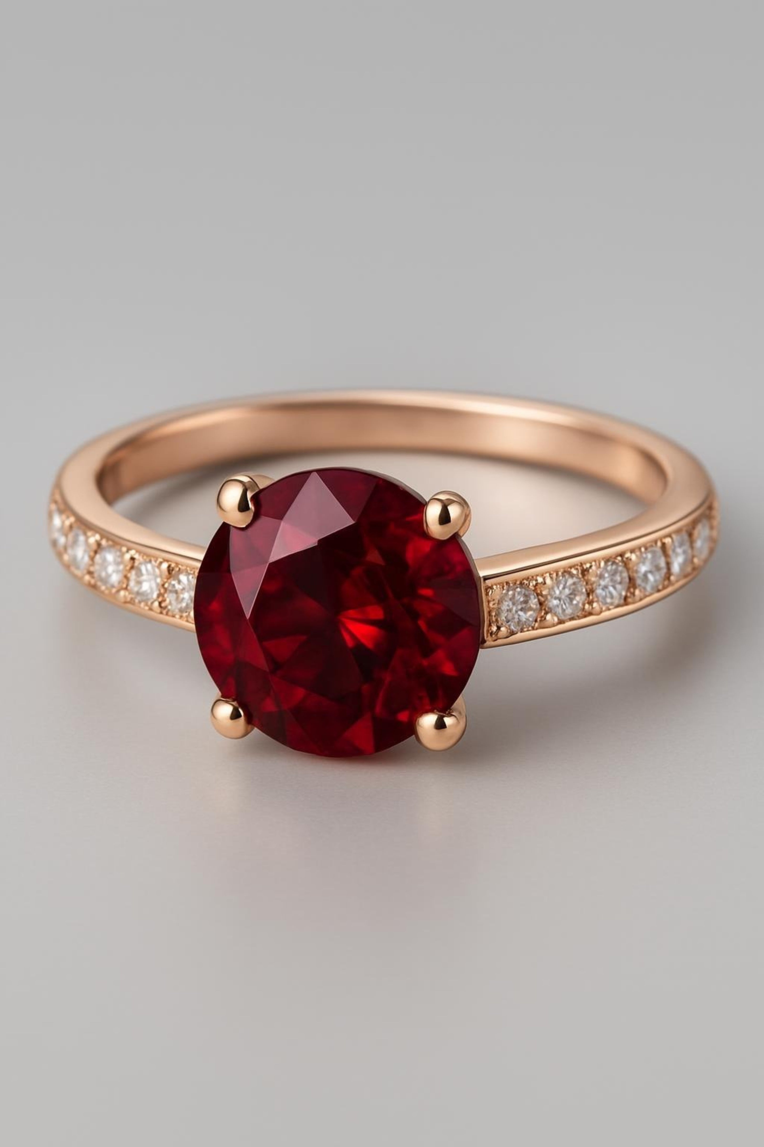 Women's Rose Gold Anniversary Ring with Red Ruby & Diamond Accents Main View