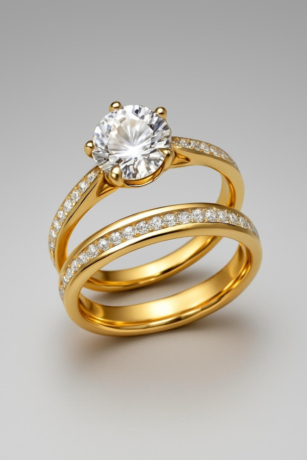 Gold Titanium Steel Couple Rings with Single Diamond for Women - Premium Main View