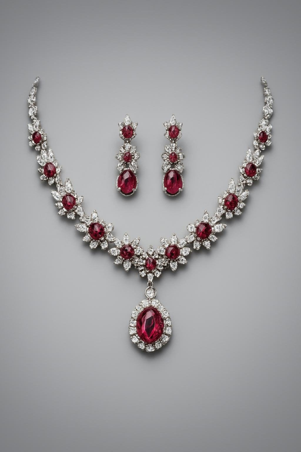 Maroon Crystal Bridal Set for Pakistani Brides – Luxury Wedding Jewelry Main View