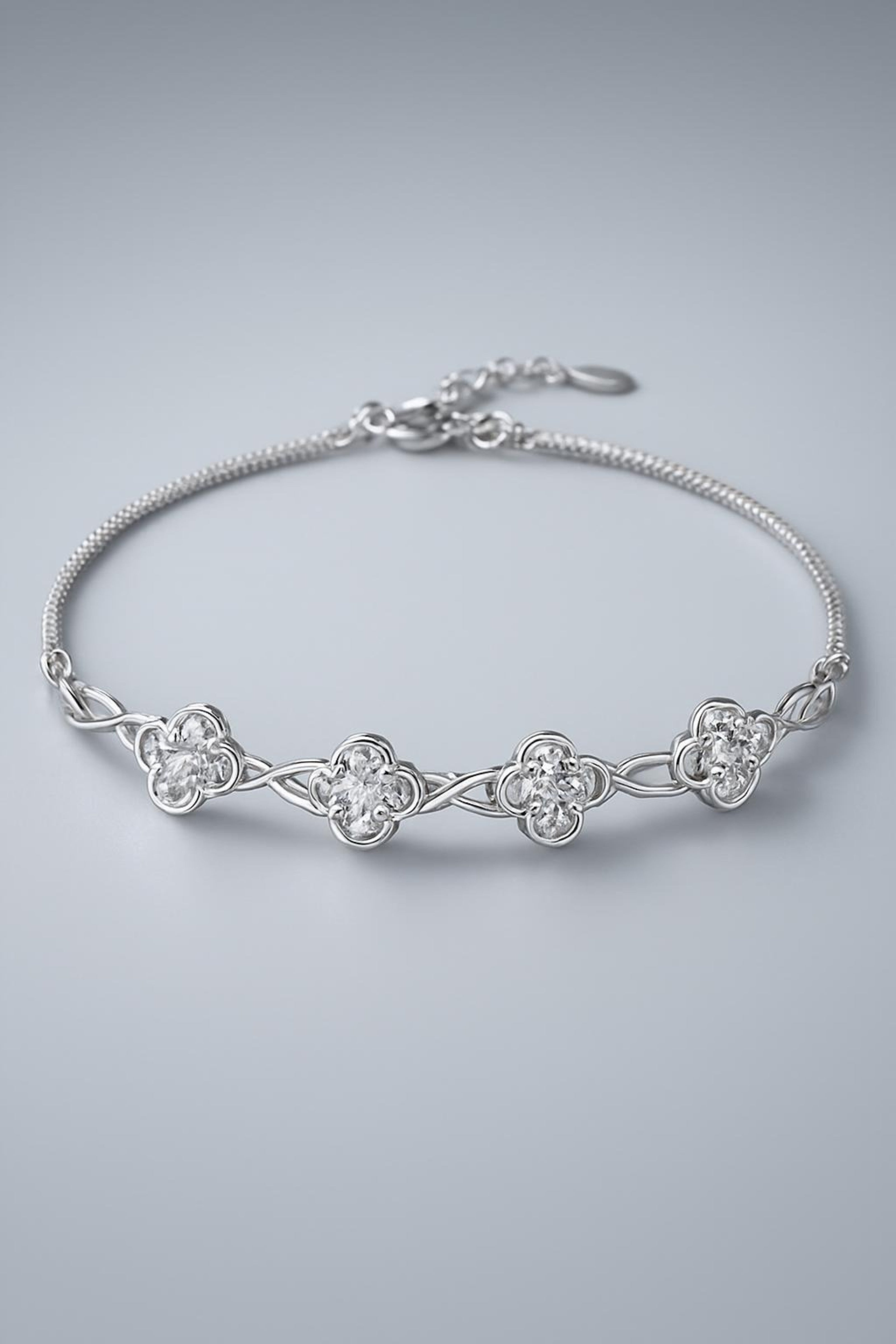 Silver Floral Bracelet with Purple Gemstones for Women - Luxury Gift Main View