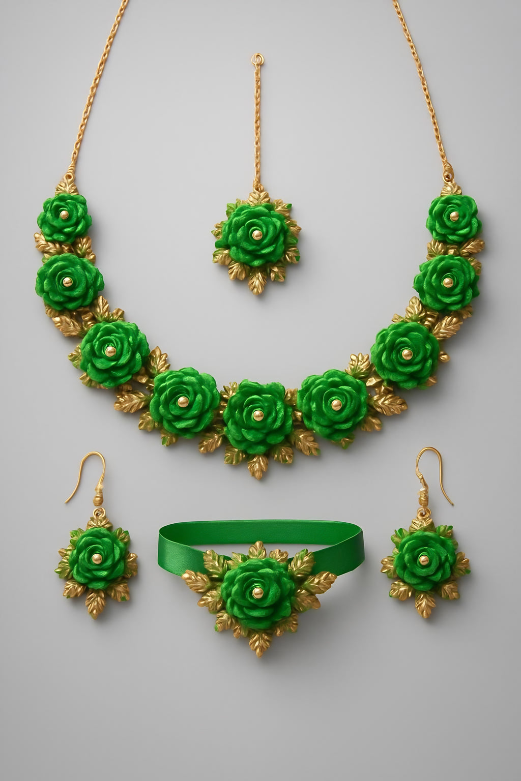 Floral Mehndi Jewelry Set Yellow Red Alloy for Bridal Mayun Main View