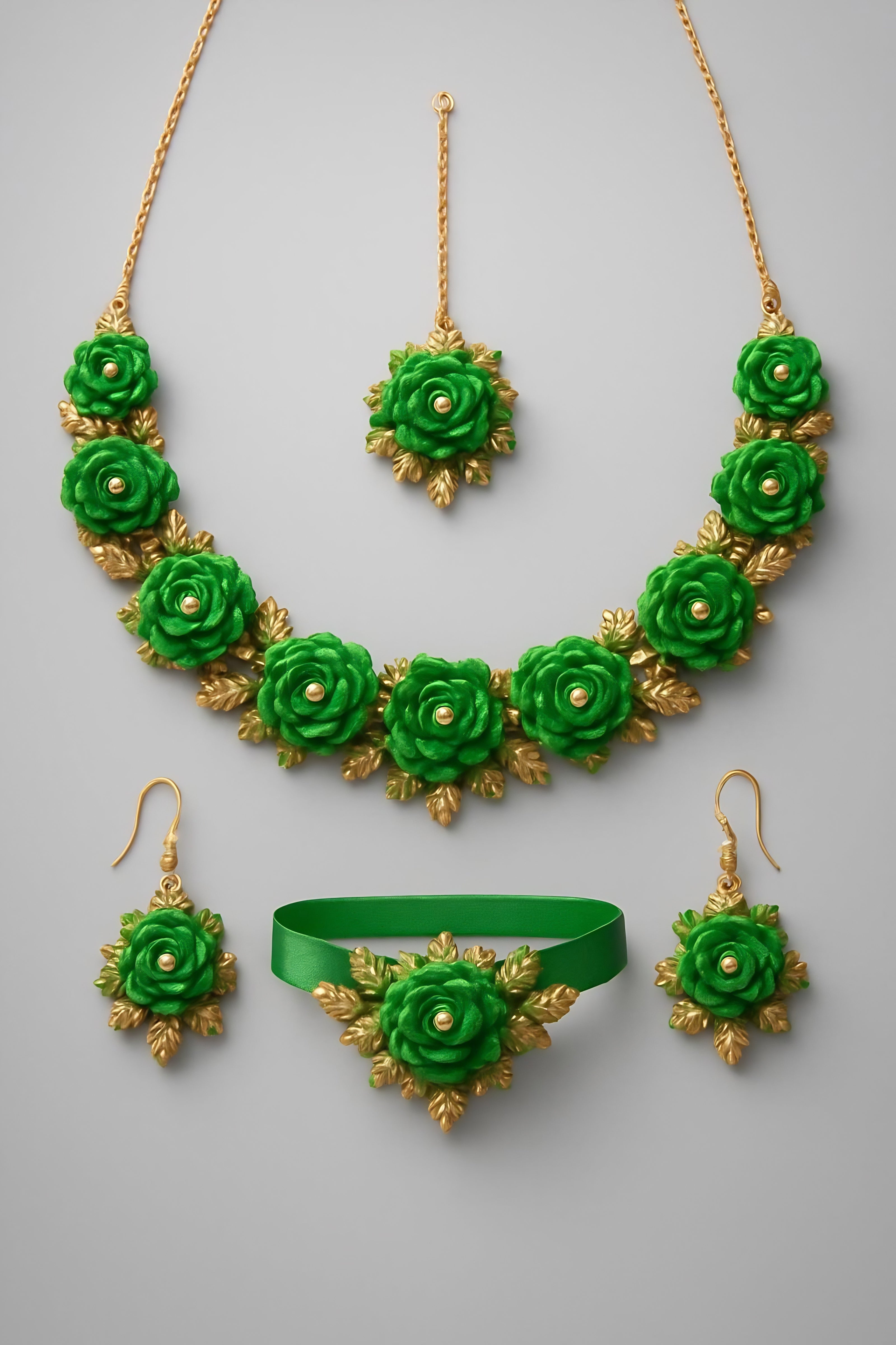 Floral Mehndi Jewelry Set Yellow Red Alloy for Bridal Mayun Main View