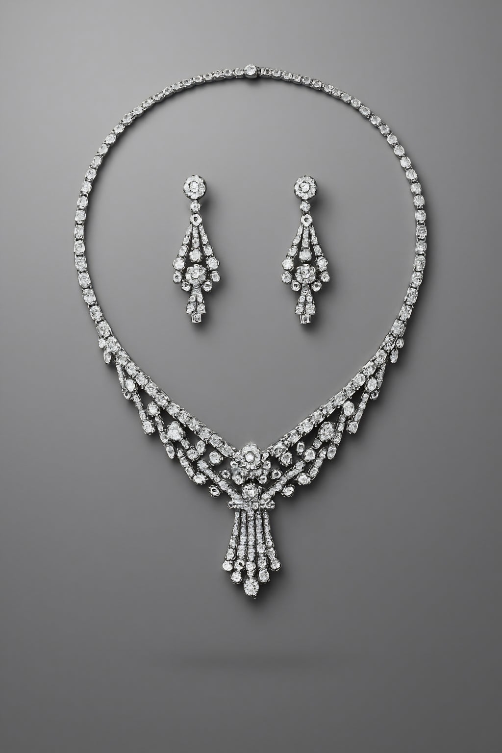 Modern Crystal Necklace Set for Women Wedding Bridal Wear Silver Plated