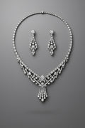 Modern Crystal Necklace Set for Women Wedding Bridal Wear Silver Plated