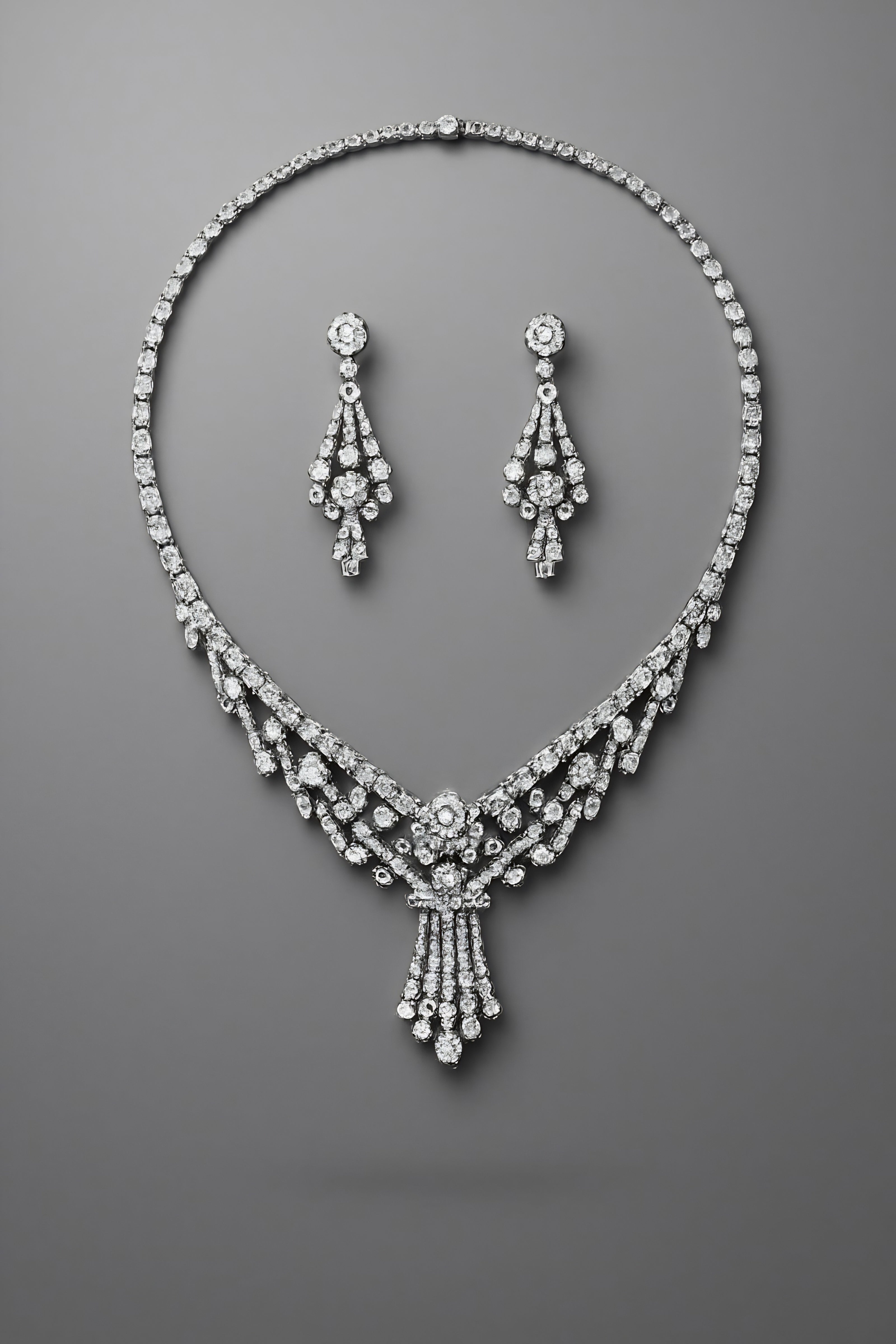 Modern Crystal Necklace Set for Women Wedding Bridal Wear Silver Plated