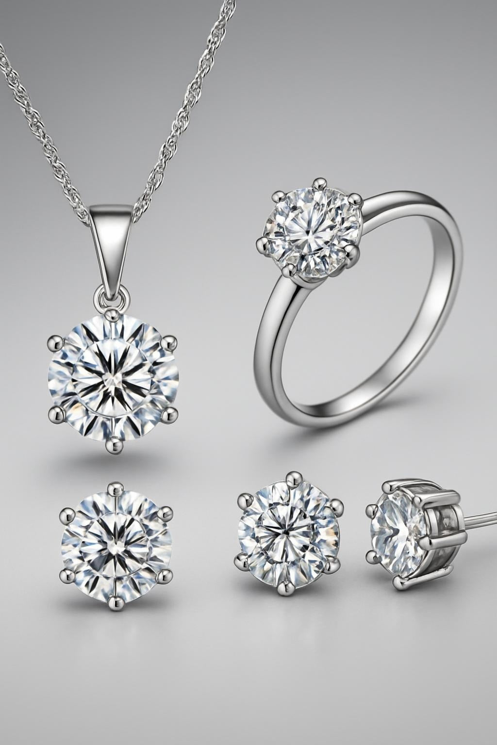 Silver Toned Zircon Ring and Pendant Set for Women – Elegant Jewelry Main View