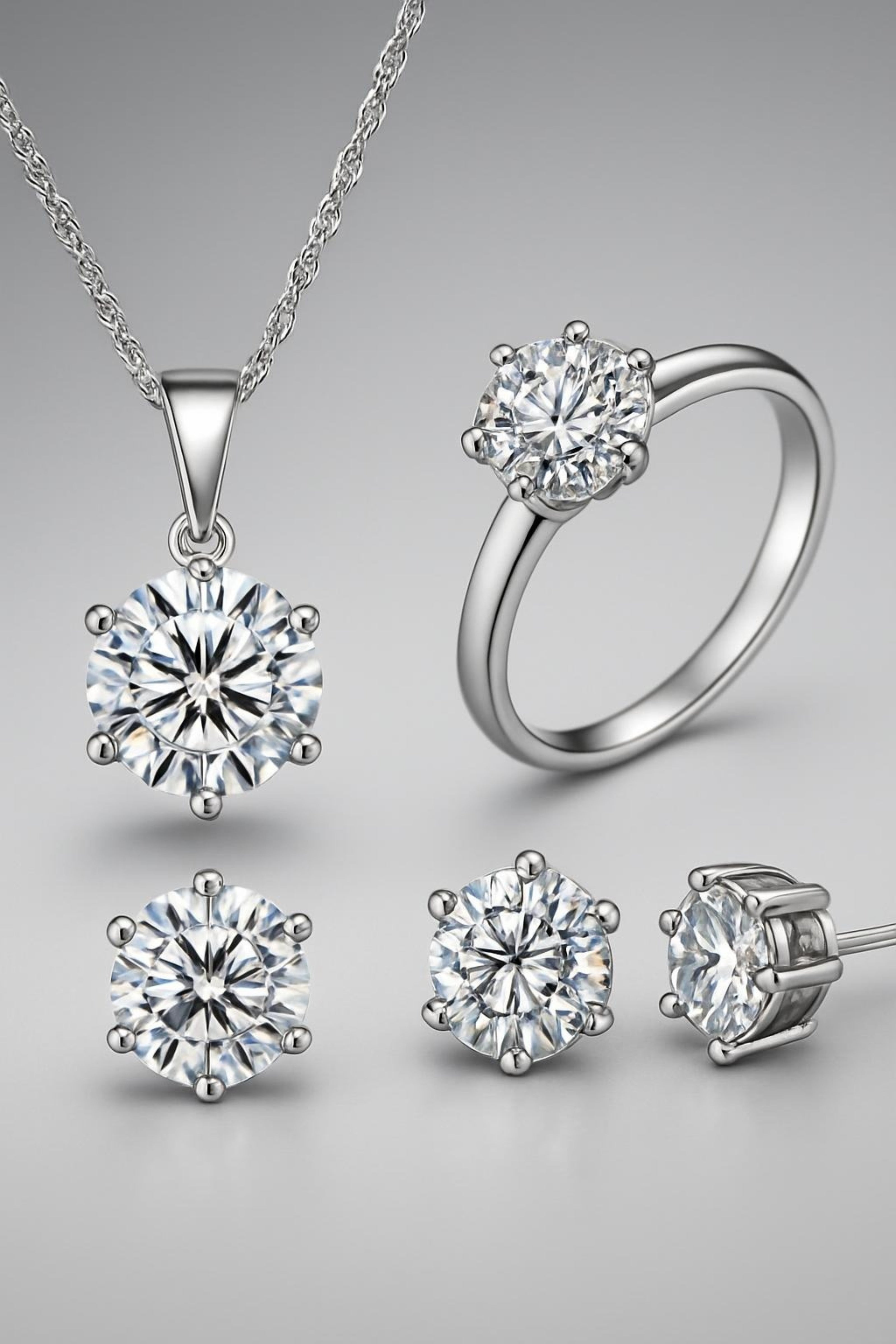 Silver Toned Zircon Ring and Pendant Set for Women – Elegant Jewelry Main View