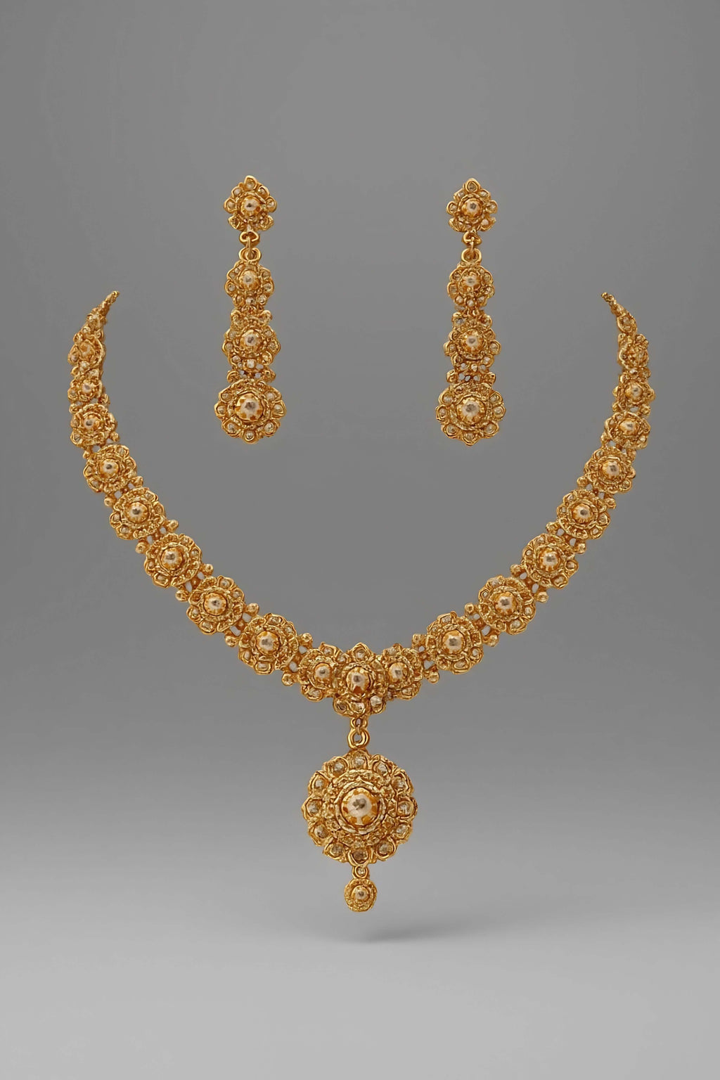 Gold Plated Bridal Necklace Set - Luxury Wedding Jewelry Main View