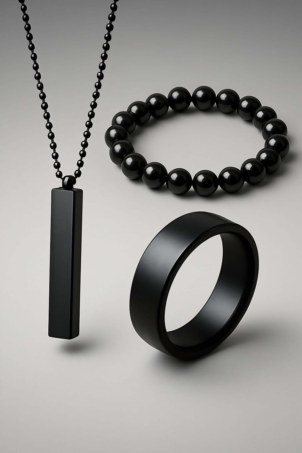 Men's 3-Piece Stainless Steel Black Jewelry Set - Premium Urban Style Main View