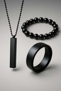 Men's 3-Piece Stainless Steel Black Jewelry Set - Premium Urban Style Main View