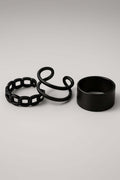 Black Alloy 3-Piece Adjustable Rings Set - Trendy Gothic Style Trio