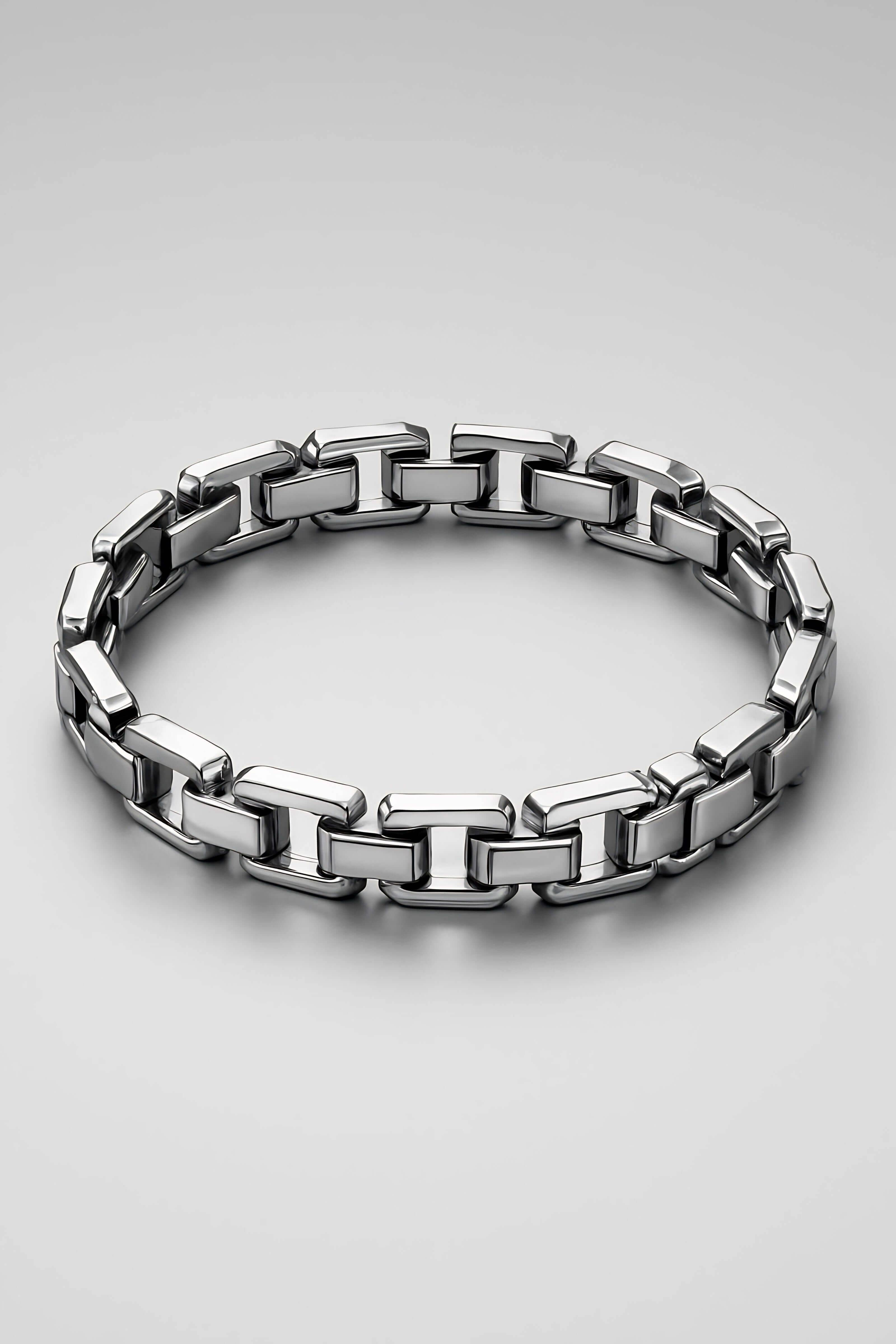 Men's Silver Chain Bracelet - Luxury Stainless Steel Jewelry Front View