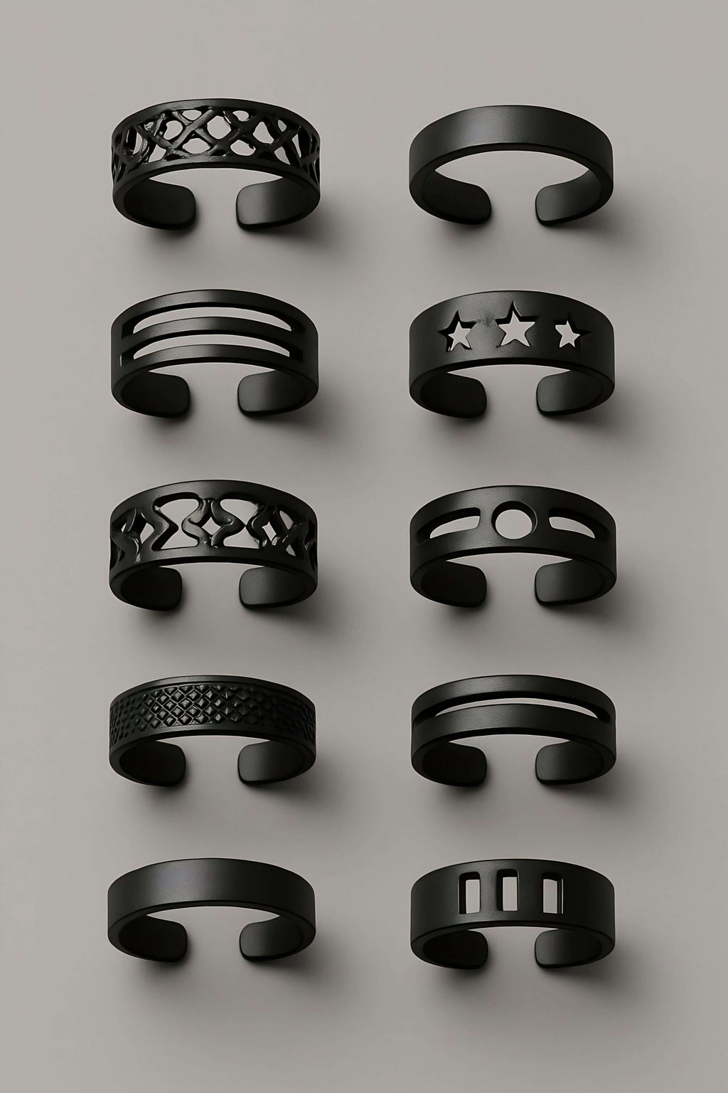 10-Piece Adjustable Ring Set - Full Mixed Color Pack Display