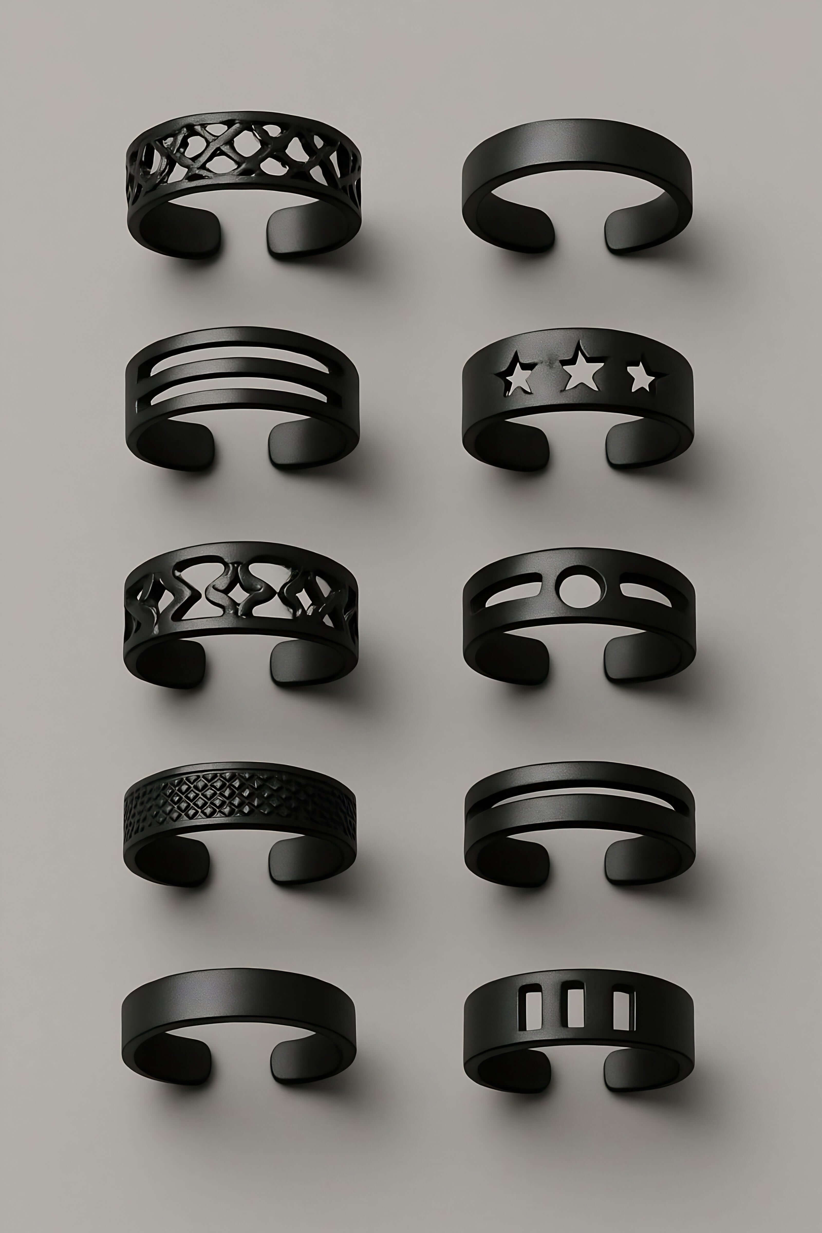 10-Piece Adjustable Ring Set - Full Mixed Color Pack Display