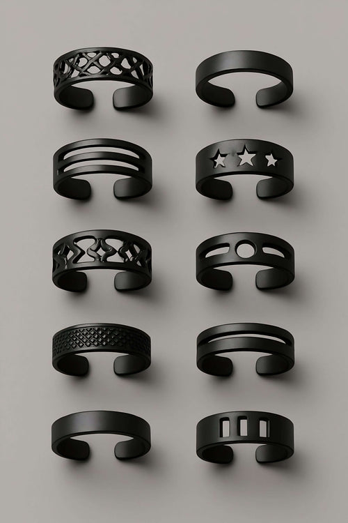 10-Piece Adjustable Ring Set - Full Mixed Color Pack Display